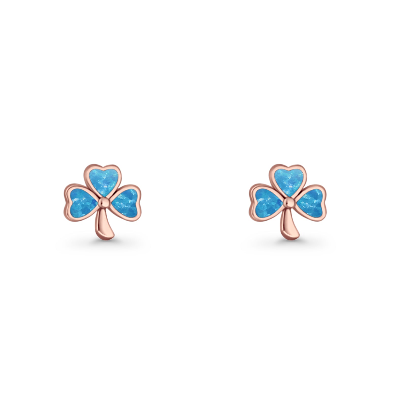 Four Leaf Clover Stud Earring 7mm Lab Created Opal 925 Sterling Silver
