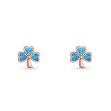 Four Leaf Clover Stud Earring 7mm Lab Created Opal 925 Sterling Silver