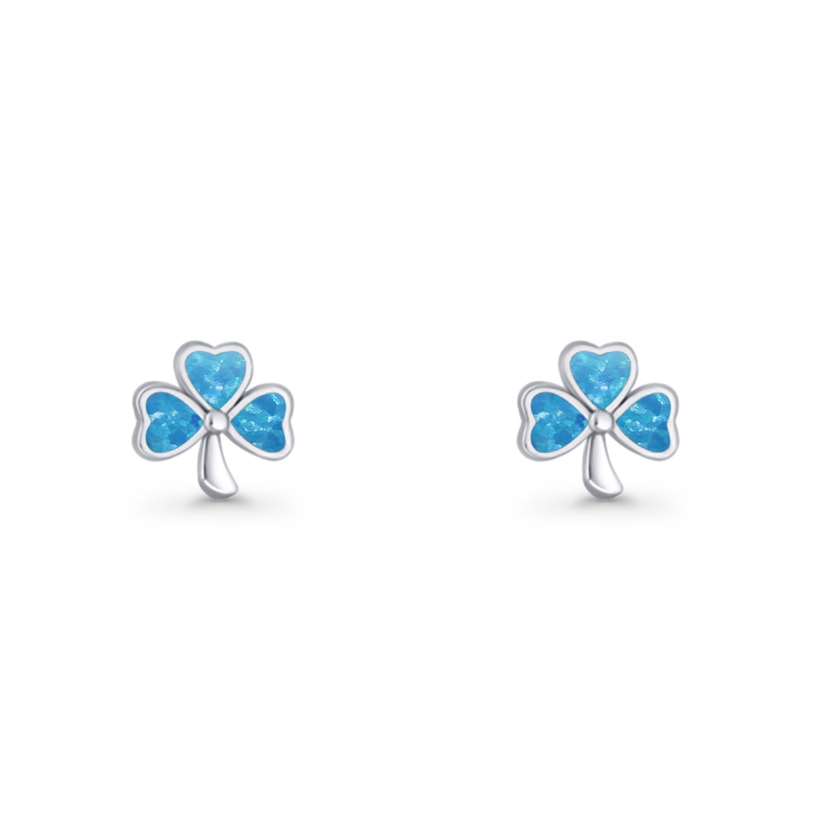 Four Leaf Clover Stud Earring 7mm Lab Created Opal 925 Sterling Silver