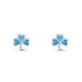 Four Leaf Clover Stud Earring 7mm Lab Created Opal 925 Sterling Silver