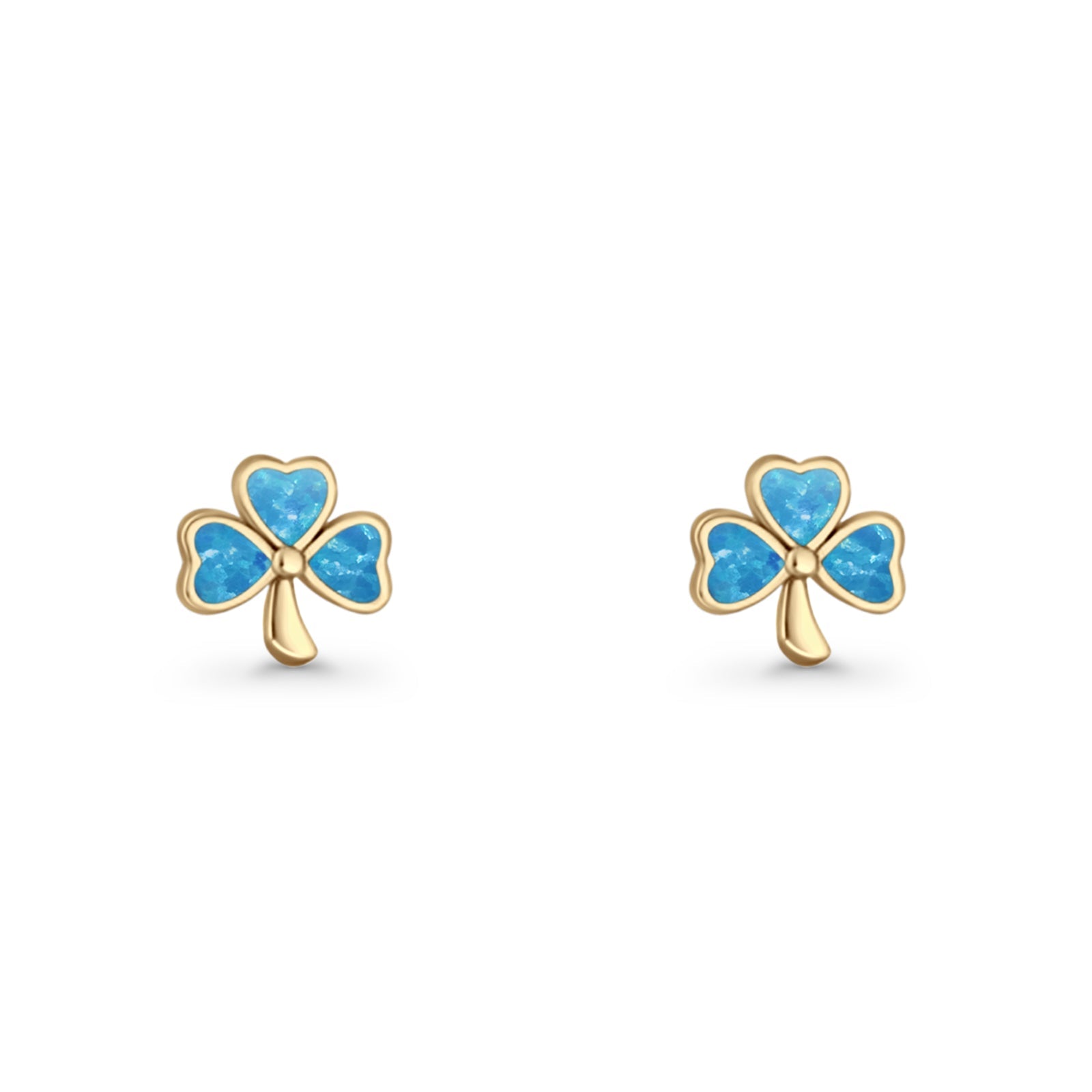 Four Leaf Clover Stud Earring 7mm Lab Created Opal 925 Sterling Silver