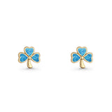 Four Leaf Clover Stud Earring 7mm Lab Created Opal 925 Sterling Silver