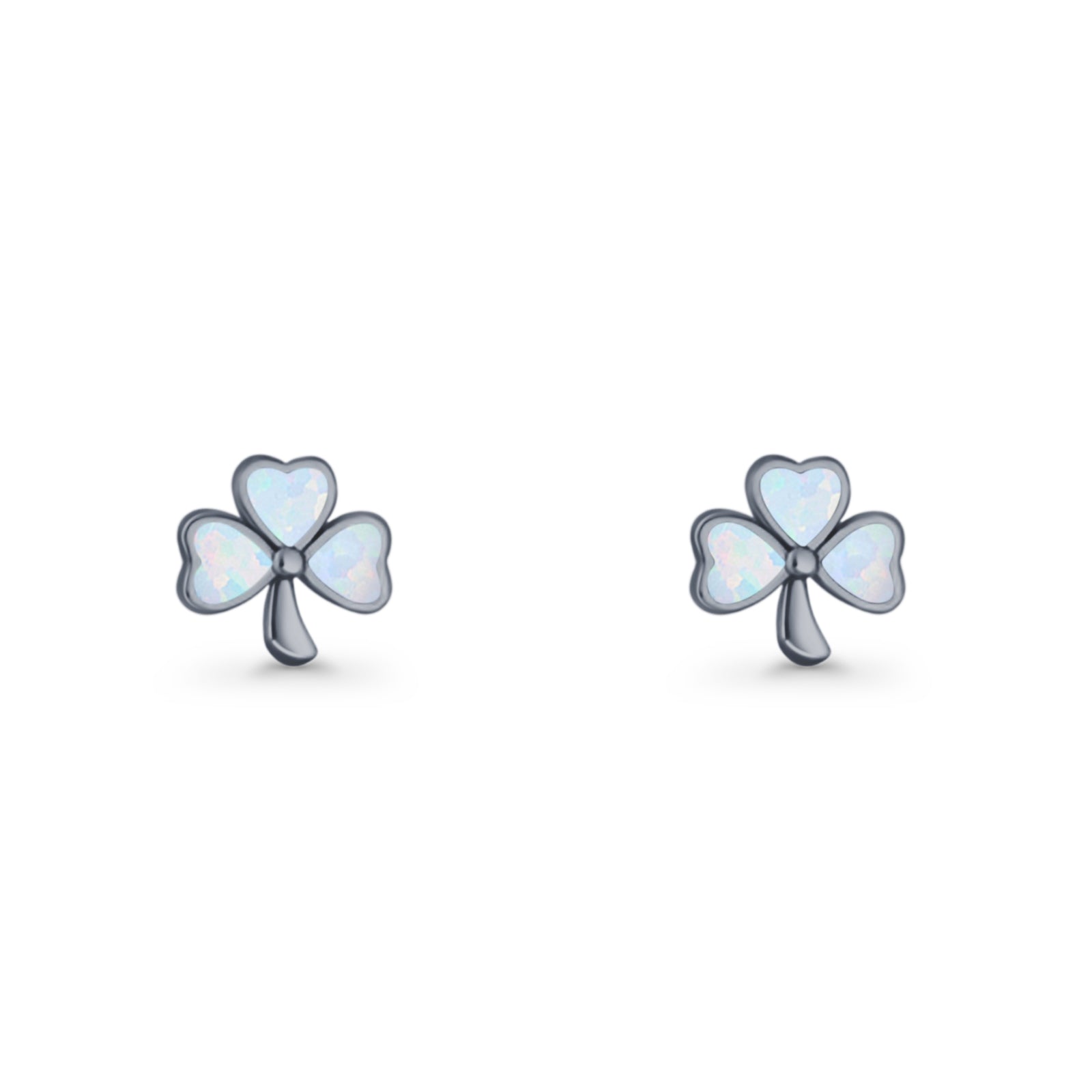 Four Leaf Clover Stud Earring 7mm Lab Created Opal 925 Sterling Silver