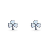Four Leaf Clover Stud Earring 7mm Lab Created Opal 925 Sterling Silver