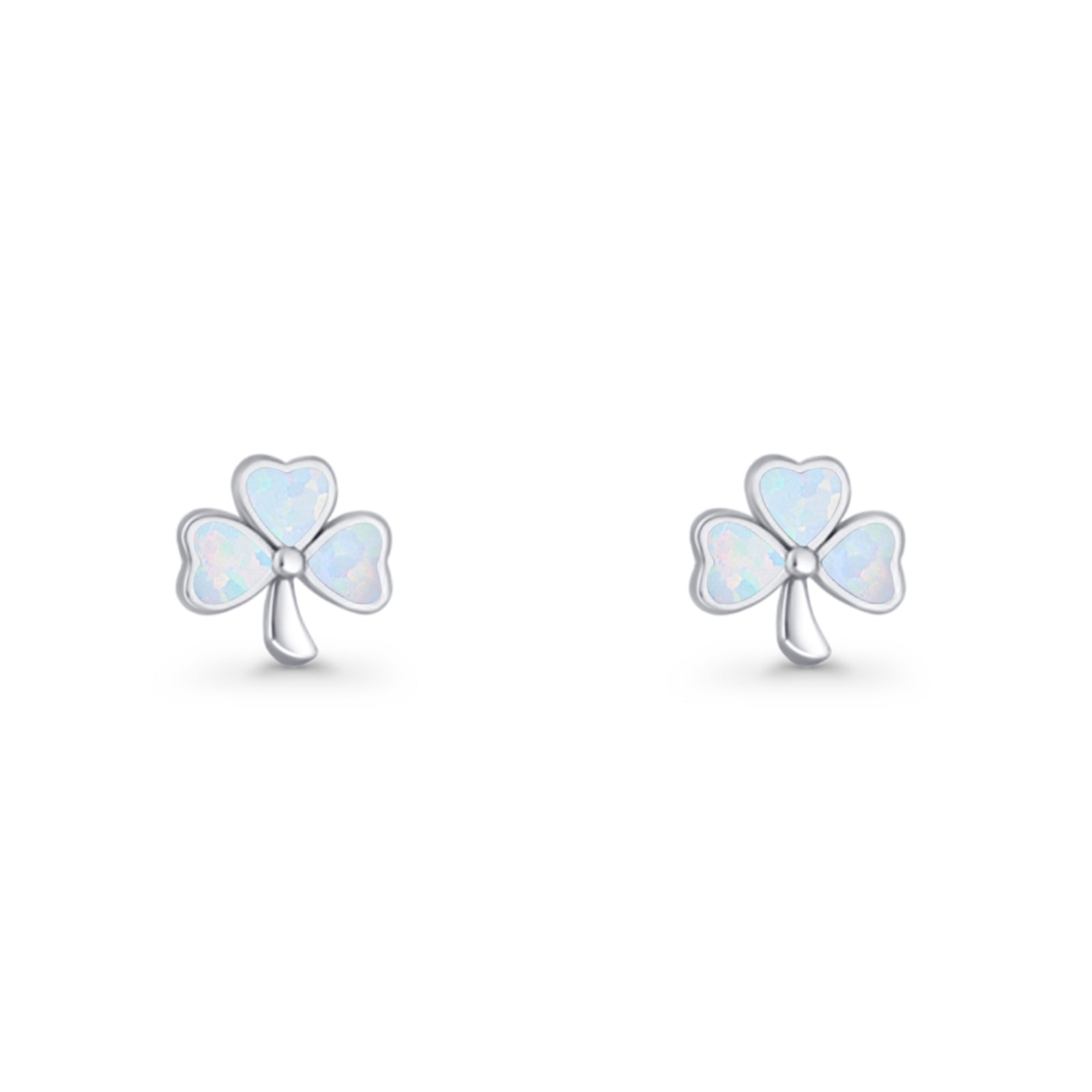 Four Leaf Clover Stud Earring 7mm Lab Created Opal 925 Sterling Silver
