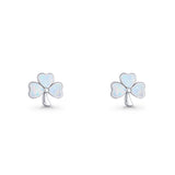Four Leaf Clover Stud Earring 7mm Lab Created Opal 925 Sterling Silver
