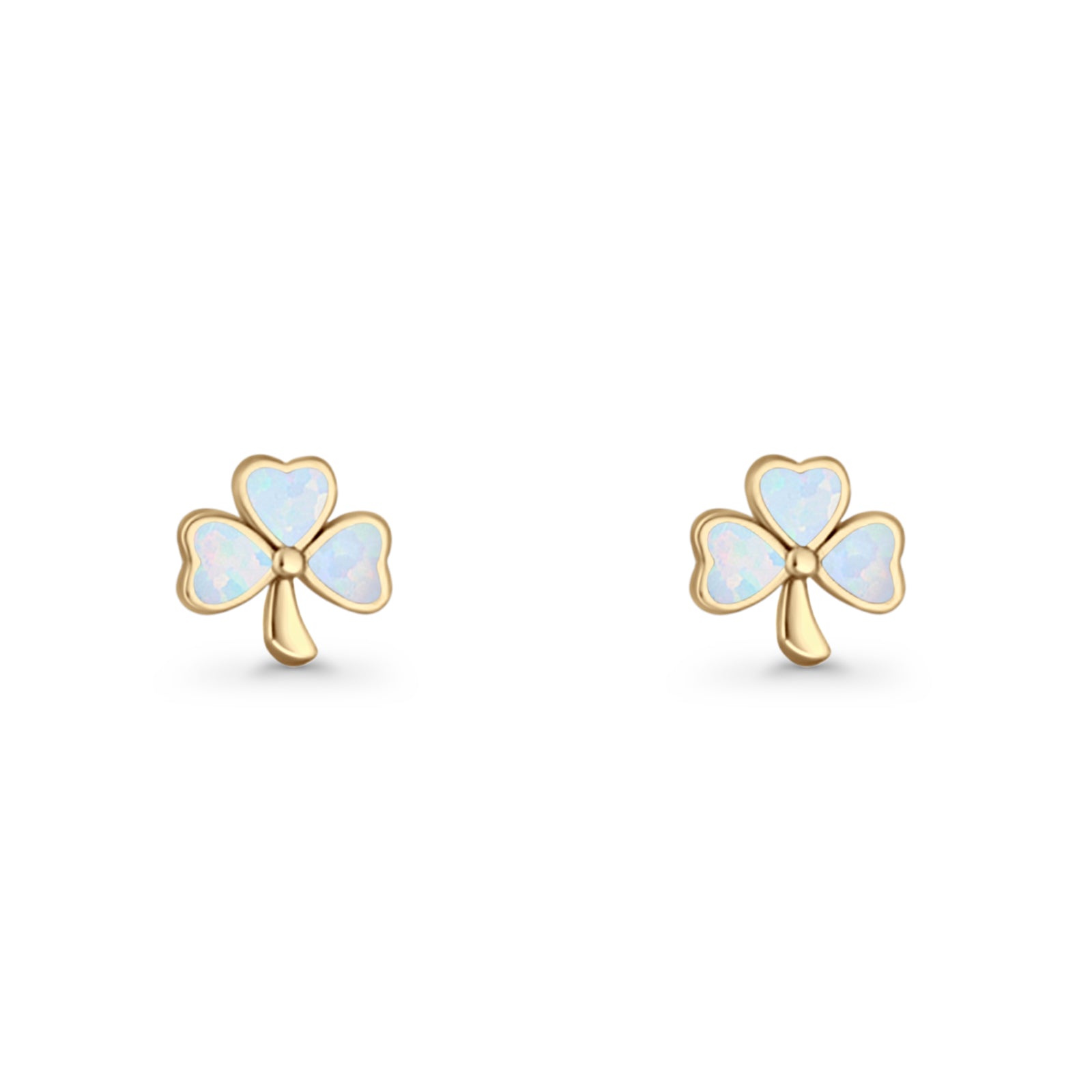 Four Leaf Clover Stud Earring 7mm Lab Created Opal 925 Sterling Silver