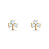 Four Leaf Clover Stud Earring 7mm Lab Created Opal 925 Sterling Silver