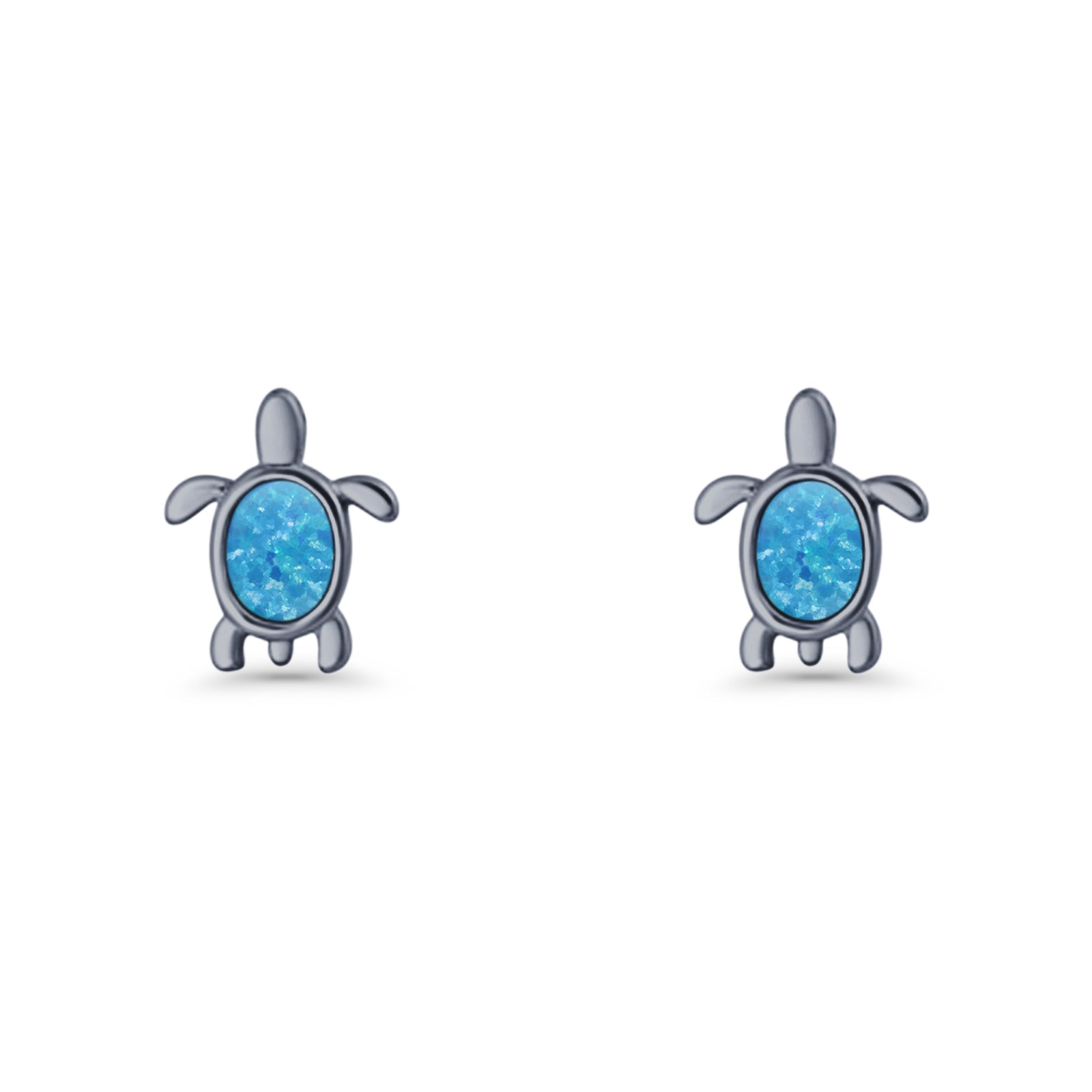 Oval 8.3mm Turtle Stud Earring Lab Created Opal 925 Sterling Silver