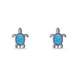 Oval 8.3mm Turtle Stud Earring Lab Created Opal 925 Sterling Silver
