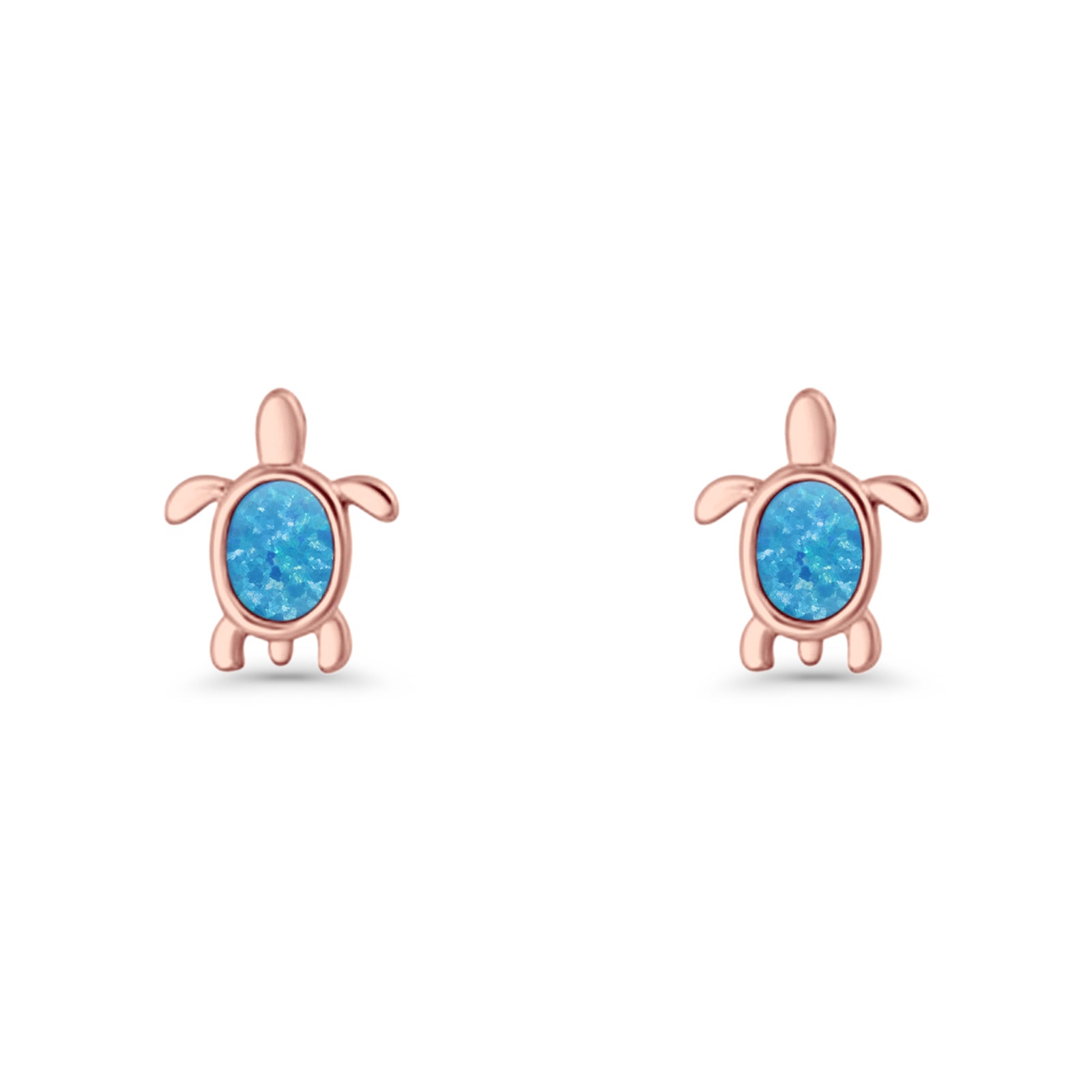 Oval 8.3mm Turtle Stud Earring Lab Created Opal 925 Sterling Silver