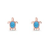 Oval 8.3mm Turtle Stud Earring Lab Created Opal 925 Sterling Silver