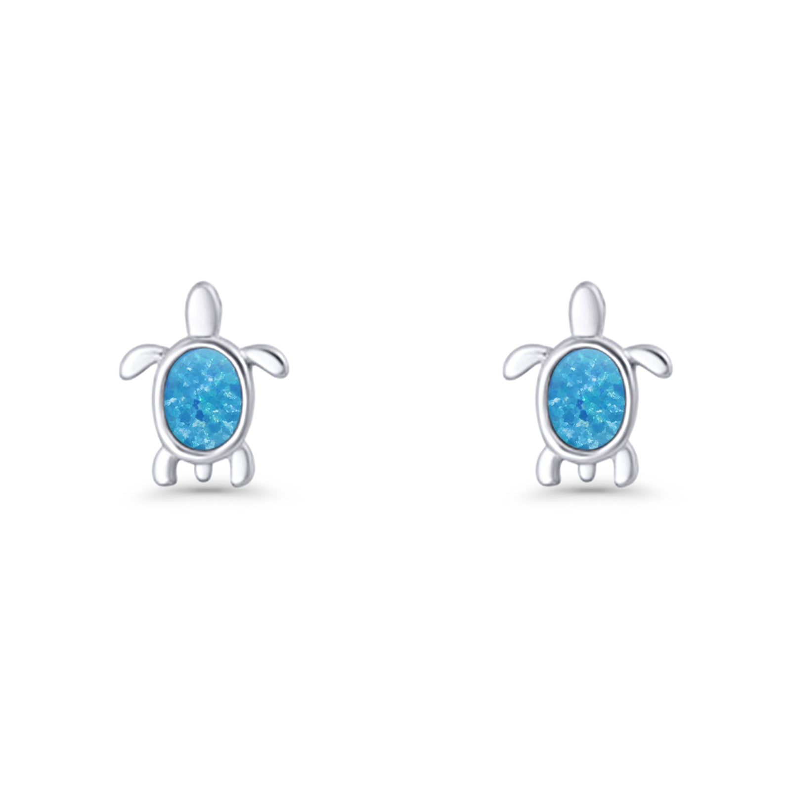 Oval 8.3mm Turtle Stud Earring Lab Created Opal 925 Sterling Silver
