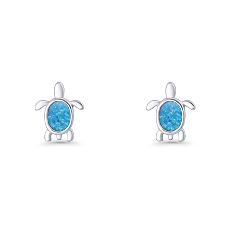 Oval 8.3mm Turtle Stud Earring Lab Created Opal 925 Sterling Silver