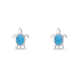 Oval 8.3mm Turtle Stud Earring Lab Created Opal 925 Sterling Silver