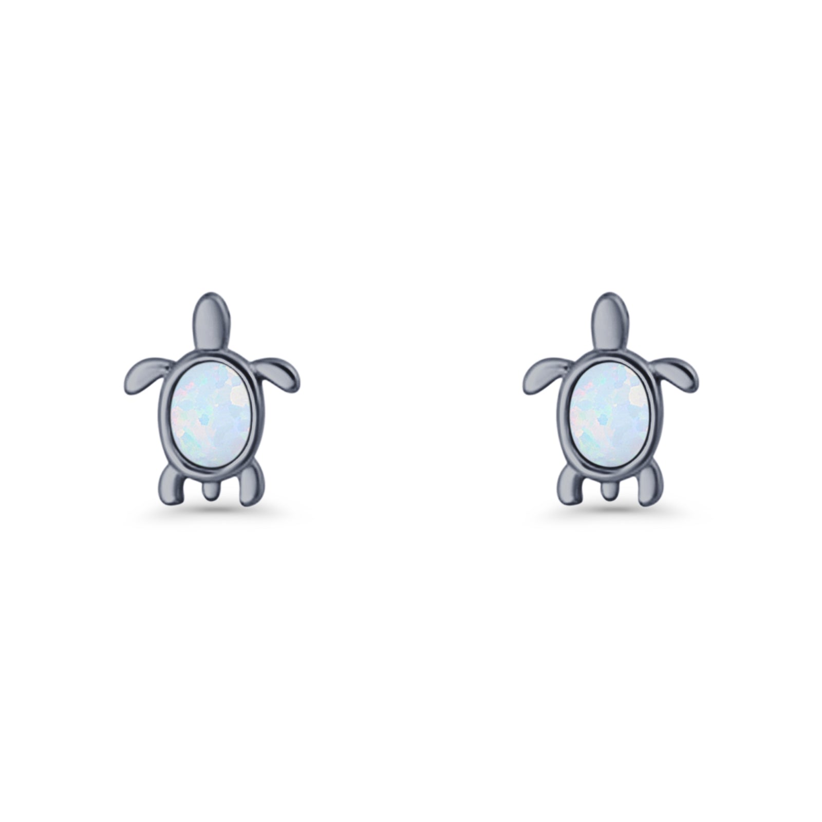 Oval 8.3mm Turtle Stud Earring Lab Created Opal 925 Sterling Silver