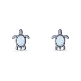 Oval 8.3mm Turtle Stud Earring Lab Created Opal 925 Sterling Silver