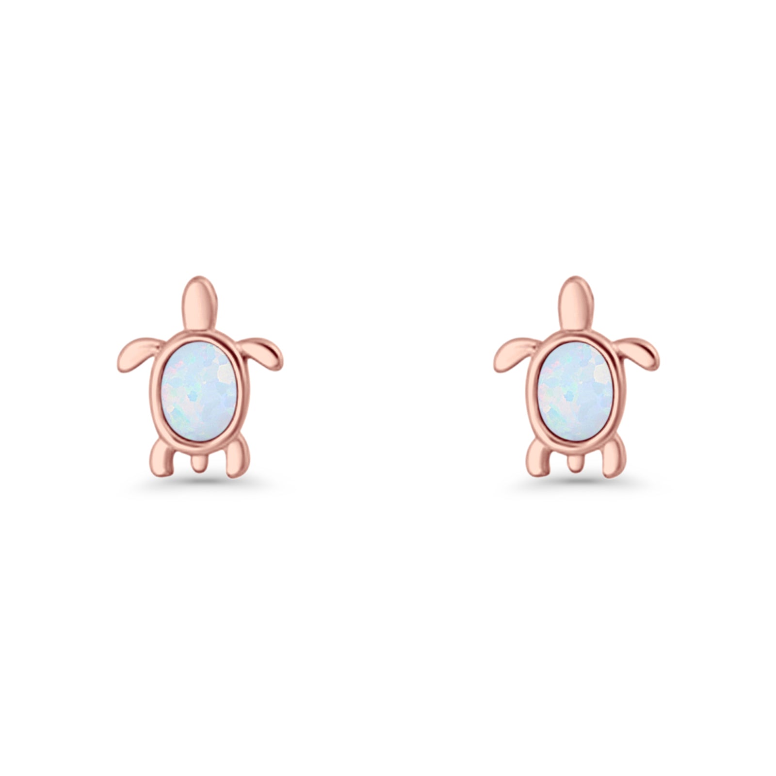 Oval 8.3mm Turtle Stud Earring Lab Created Opal 925 Sterling Silver