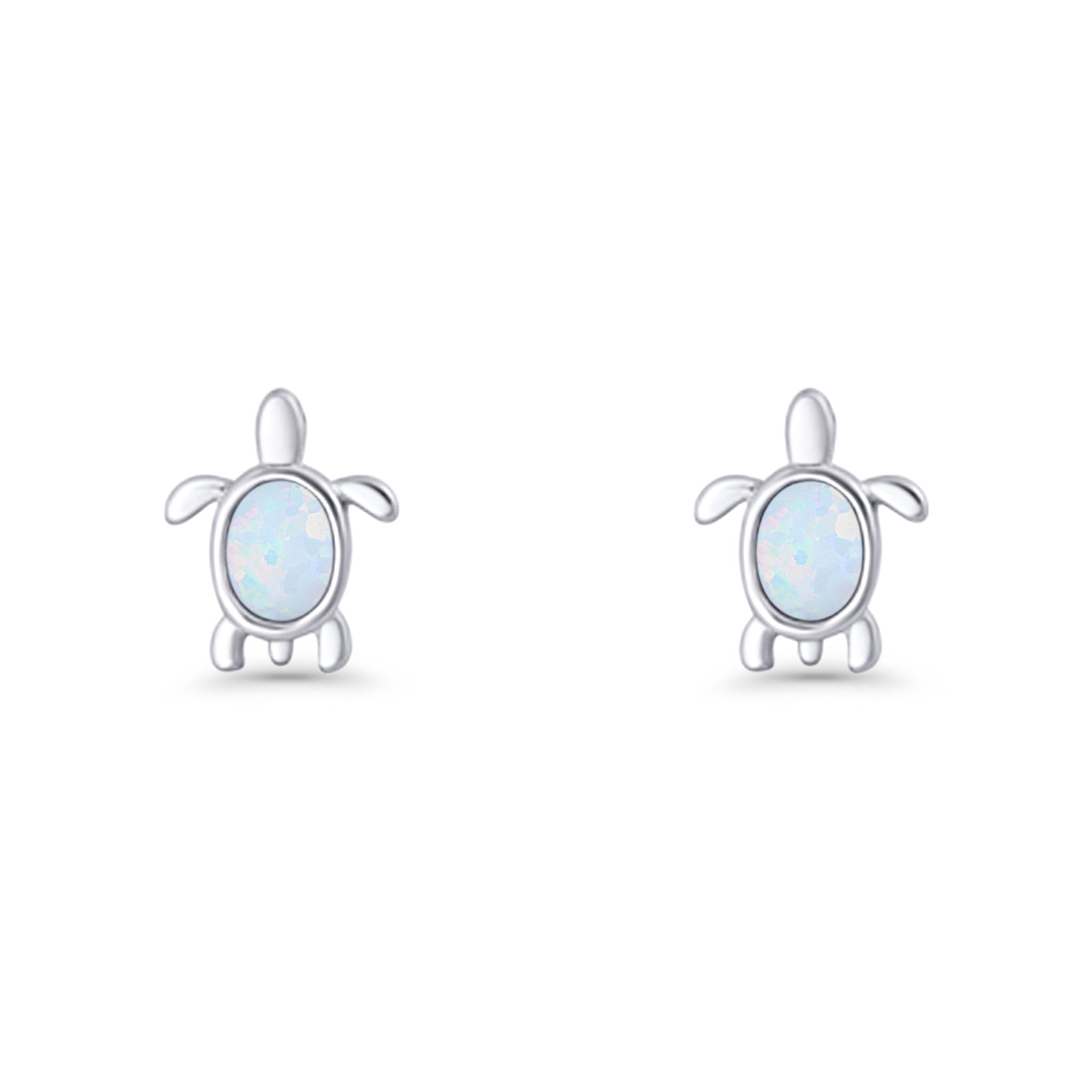 Oval 8.3mm Turtle Stud Earring Lab Created Opal 925 Sterling Silver
