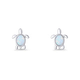 Oval 8.3mm Turtle Stud Earring Lab Created Opal 925 Sterling Silver