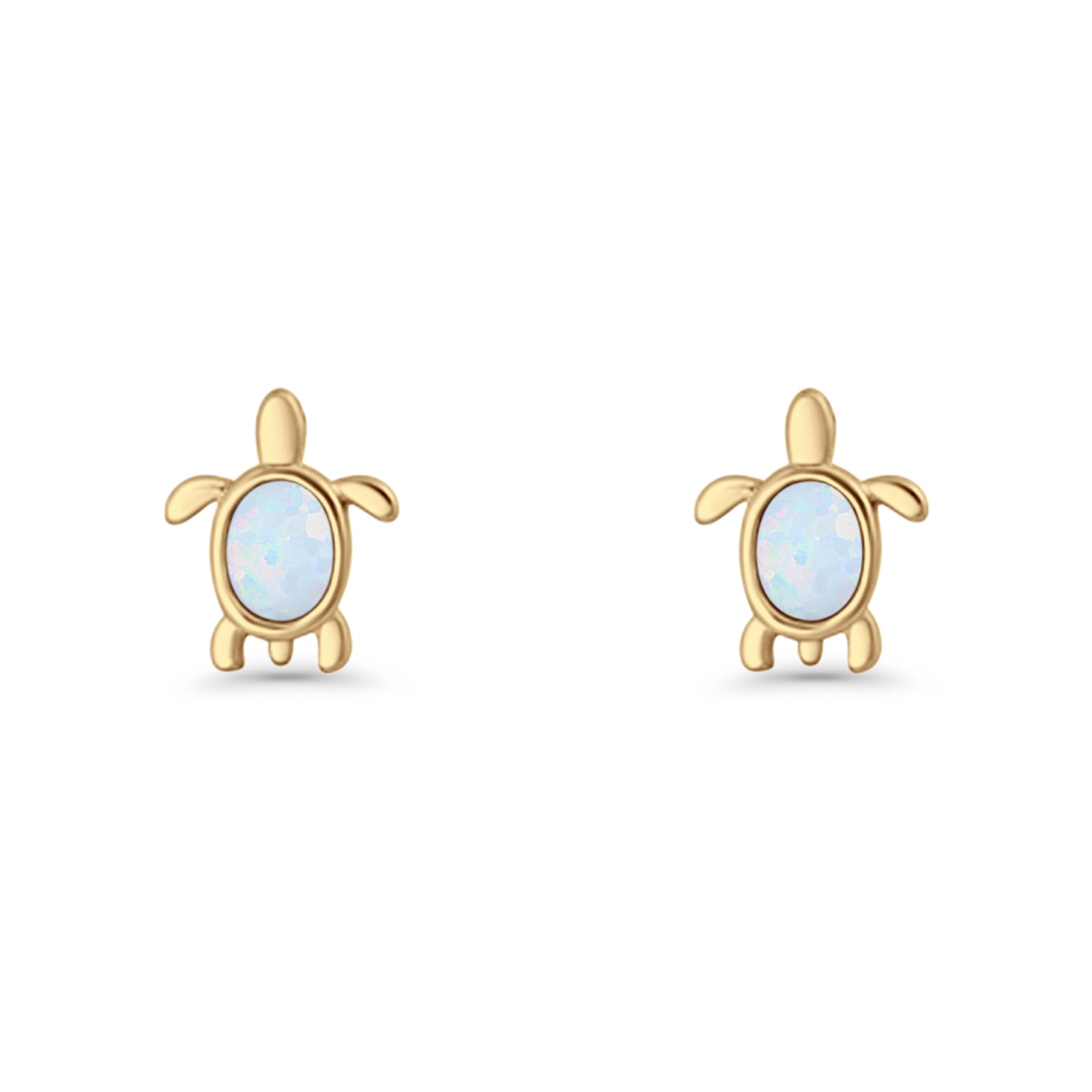 Oval 8.3mm Turtle Stud Earring Lab Created Opal 925 Sterling Silver