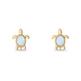 Oval 8.3mm Turtle Stud Earring Lab Created Opal 925 Sterling Silver
