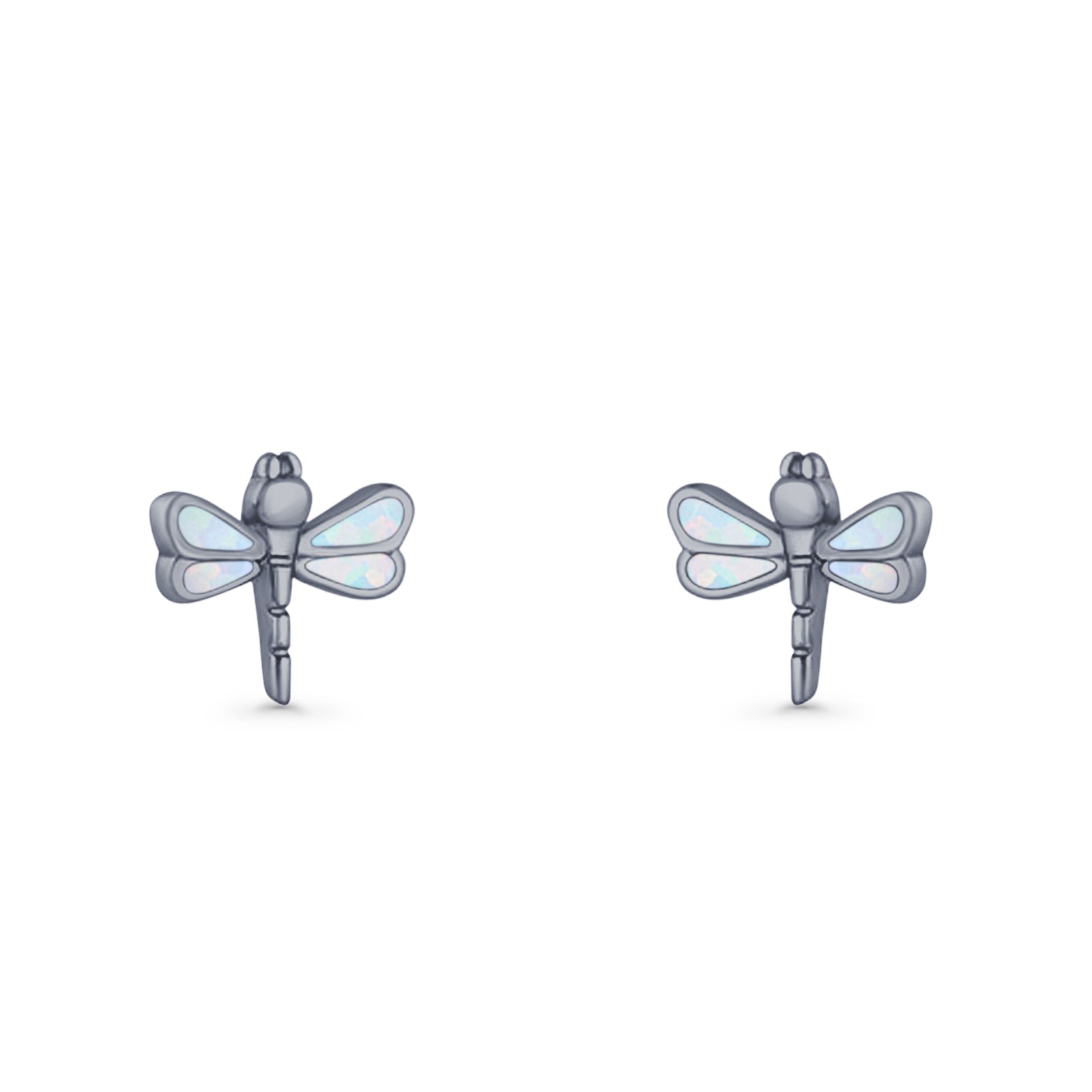 Dragonfly Stud Earring 8.8mm Lab Created Opal 925 Sterling Silver