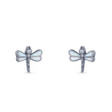 Dragonfly Stud Earring 8.8mm Lab Created Opal 925 Sterling Silver