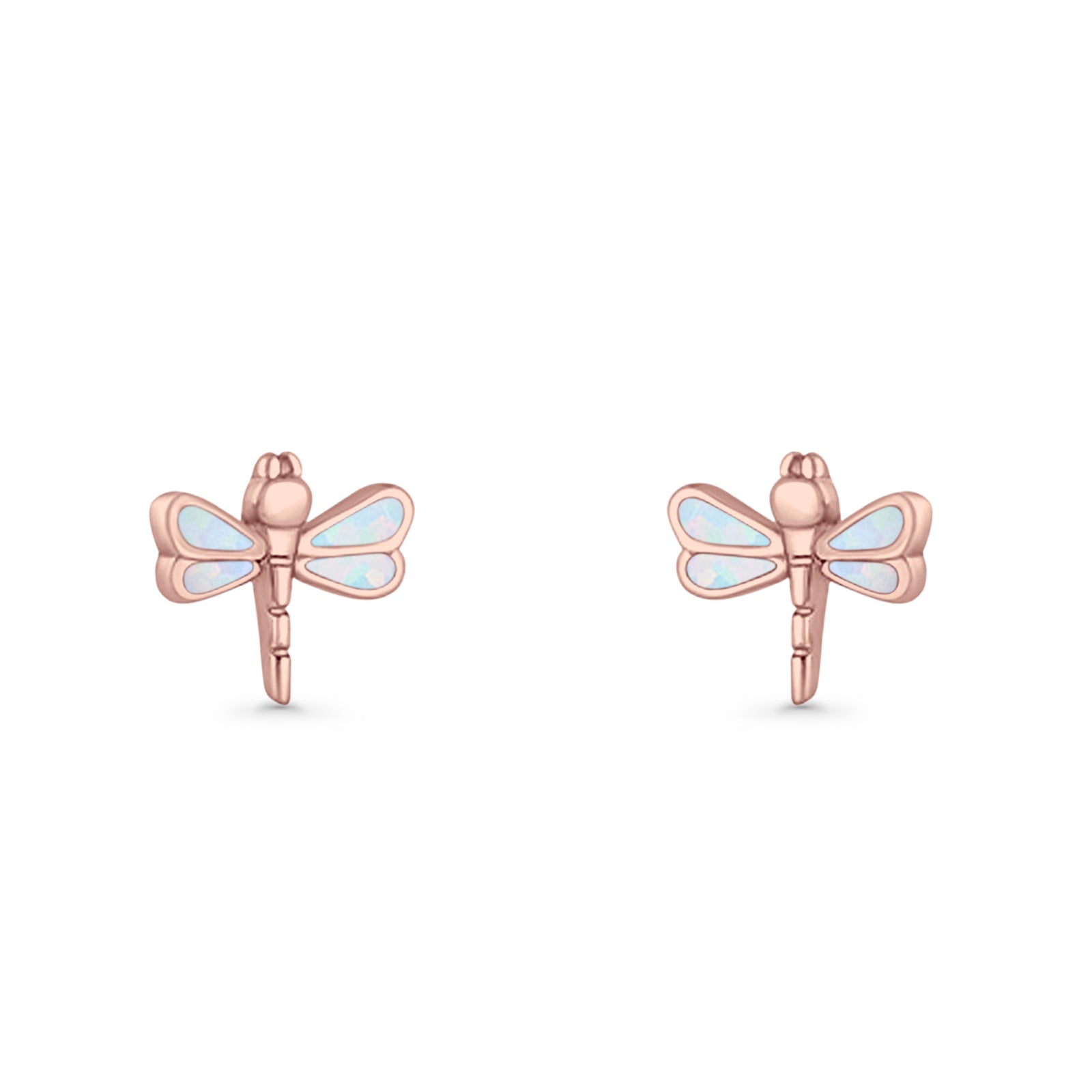 Dragonfly Stud Earring 8.8mm Lab Created Opal 925 Sterling Silver