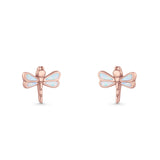 Dragonfly Stud Earring 8.8mm Lab Created Opal 925 Sterling Silver