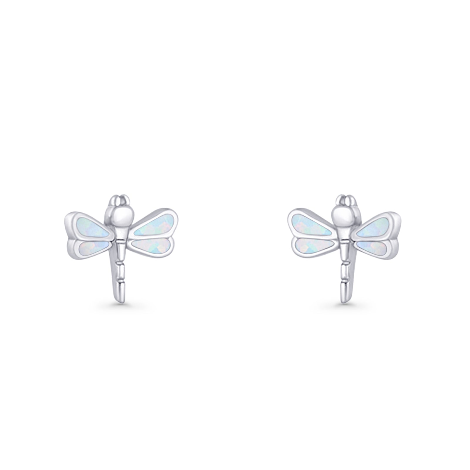 Dragonfly Stud Earring 8.8mm Lab Created Opal 925 Sterling Silver