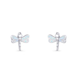 Dragonfly Stud Earring 8.8mm Lab Created Opal 925 Sterling Silver