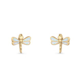 Dragonfly Stud Earring 8.8mm Lab Created Opal 925 Sterling Silver