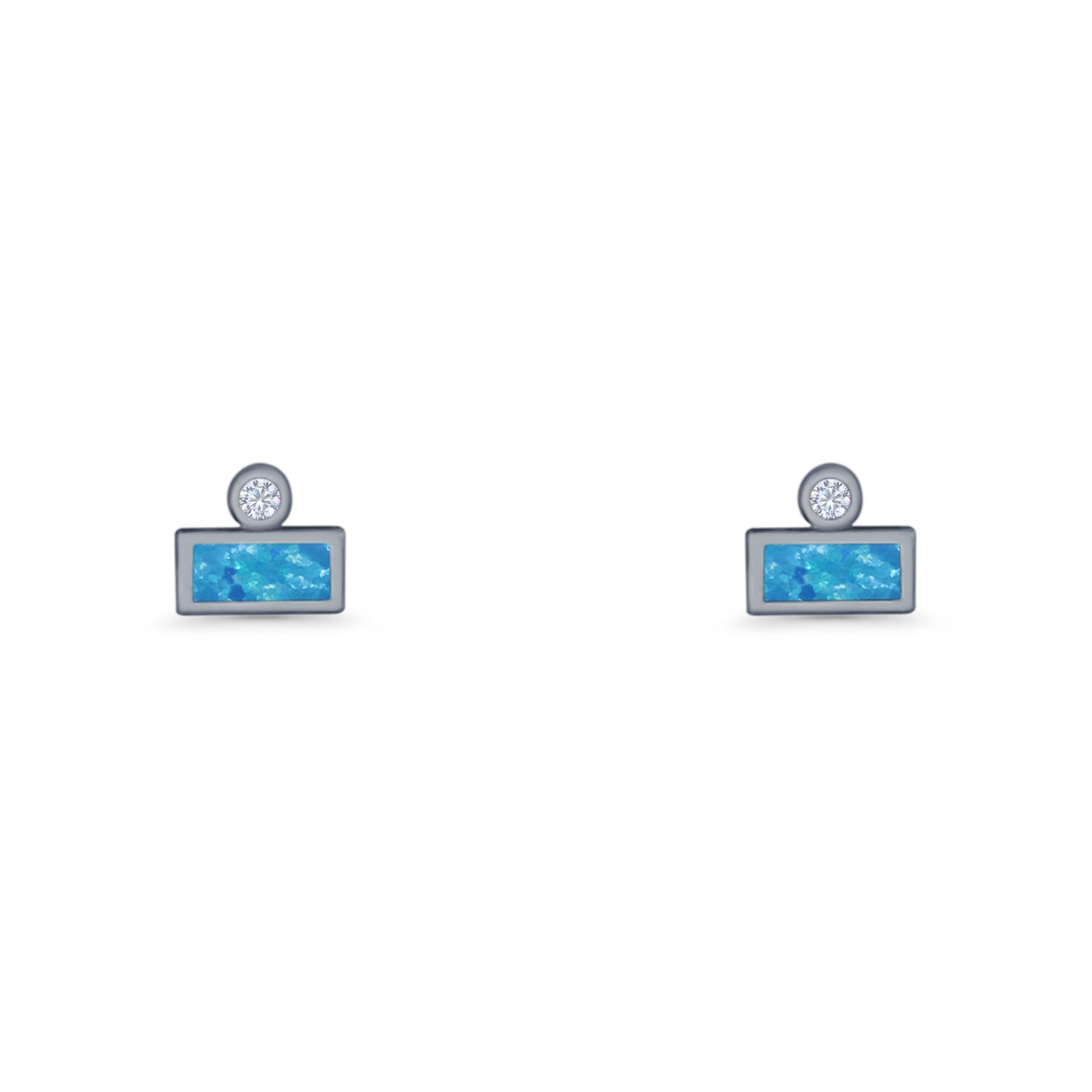 Rectangular 5.8mm Lab Created Opal Bar Stud Earring 925 Sterling Silver