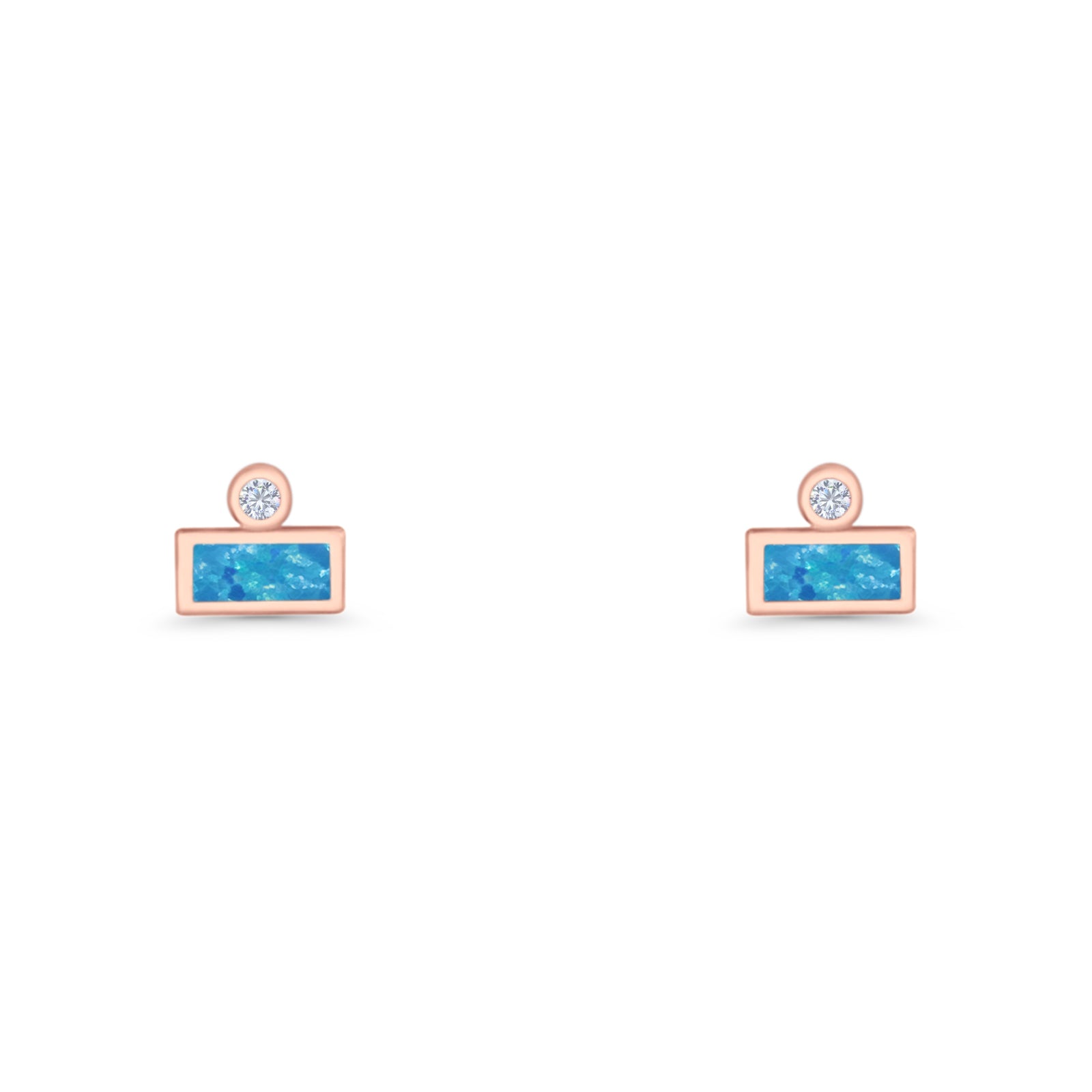Rectangular 5.8mm Lab Created Opal Bar Stud Earring 925 Sterling Silver
