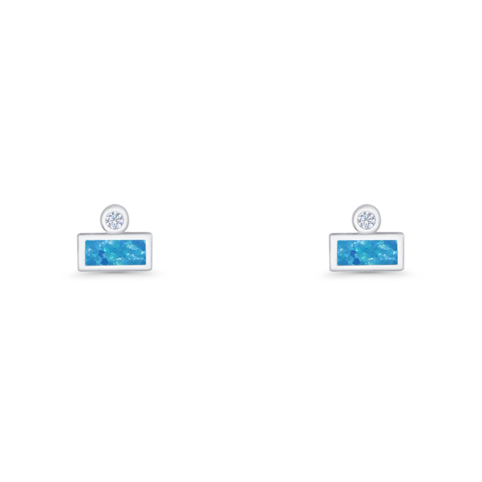 Rectangular 5.8mm Lab Created Opal Bar Stud Earring 925 Sterling Silver