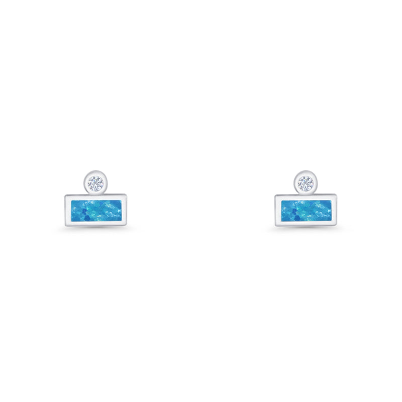 Rectangular 5.8mm Lab Created Opal Bar Stud Earring 925 Sterling Silver
