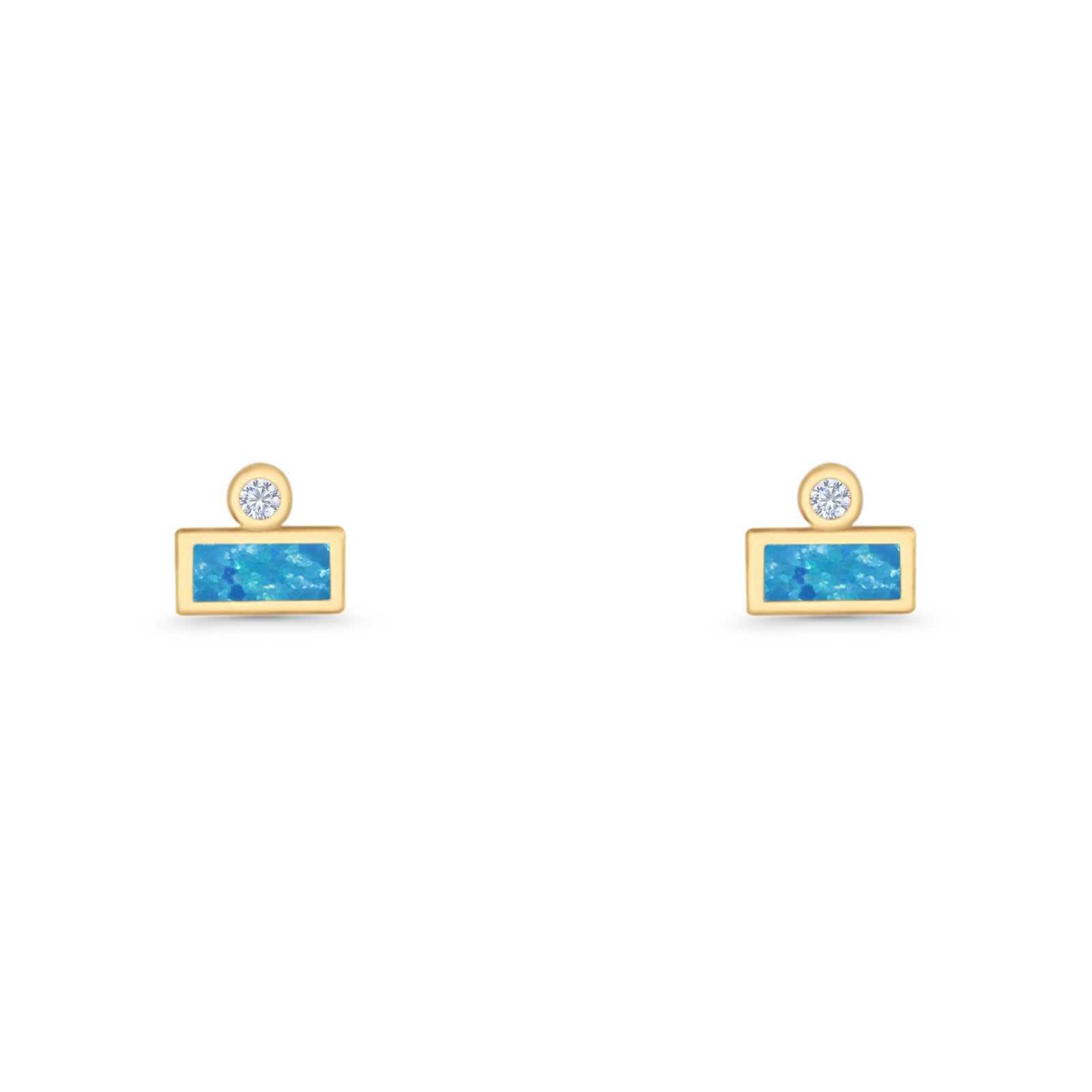 Rectangular 5.8mm Lab Created Opal Bar Stud Earring 925 Sterling Silver