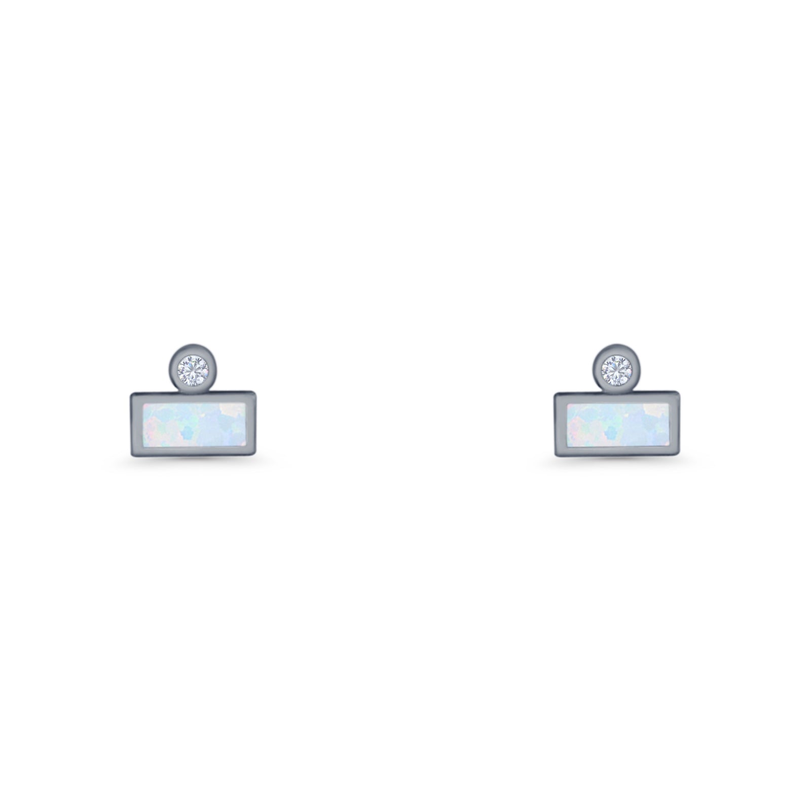 Rectangular 5.8mm Lab Created Opal Bar Stud Earring 925 Sterling Silver