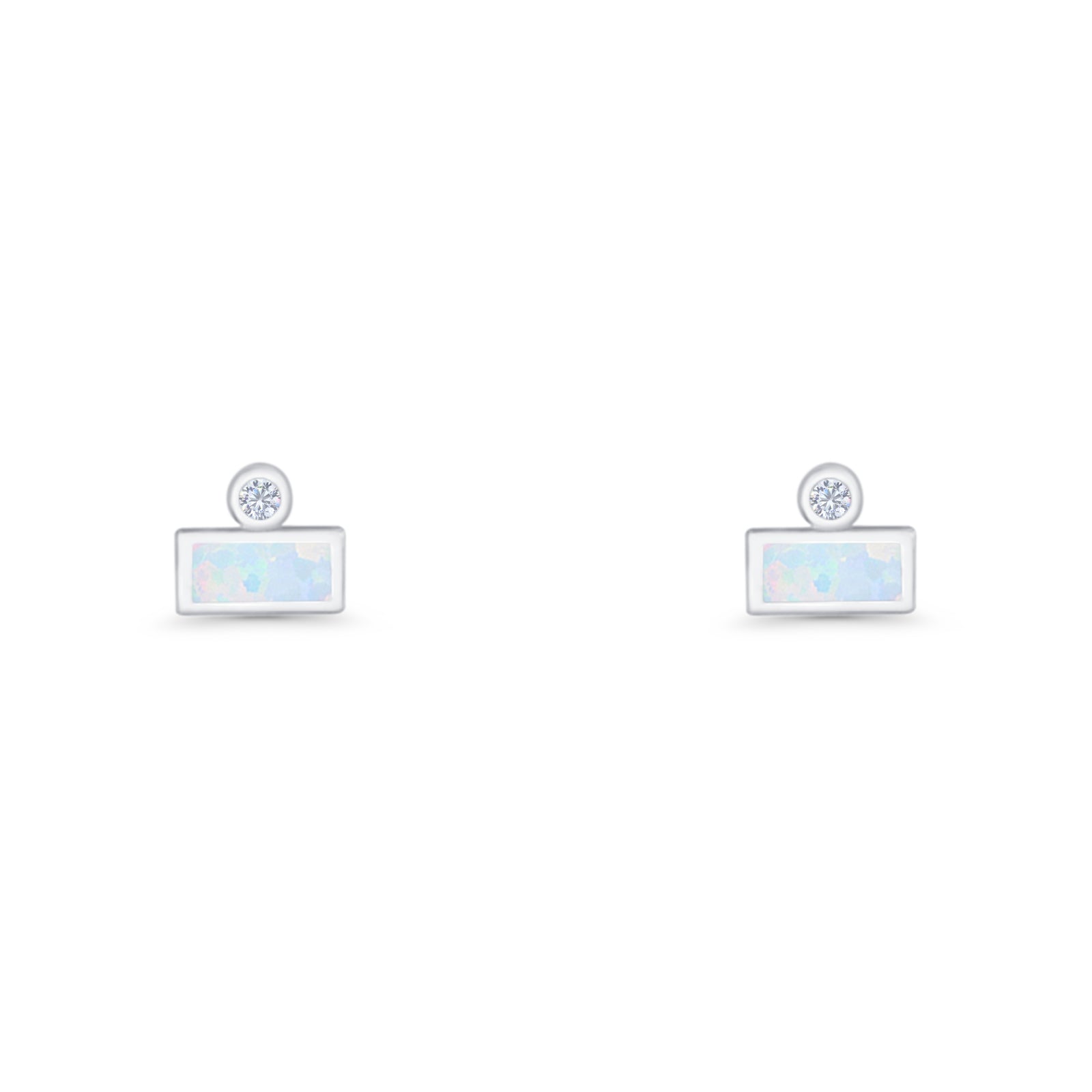Rectangular 5.8mm Lab Created Opal Bar Stud Earring 925 Sterling Silver