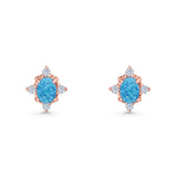 Floral Oval Stud Earring Lab Created White Opal  925 Sterling Silver