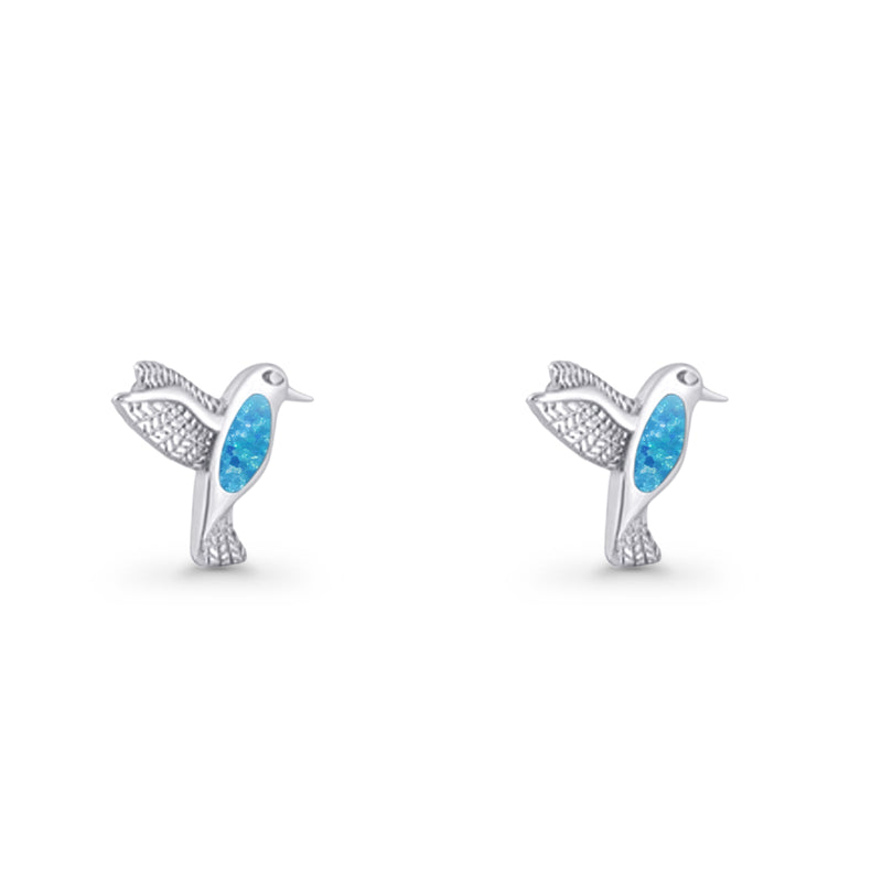 Hummingbird Stud Earring Lab Created Opal 925 Sterling Silver