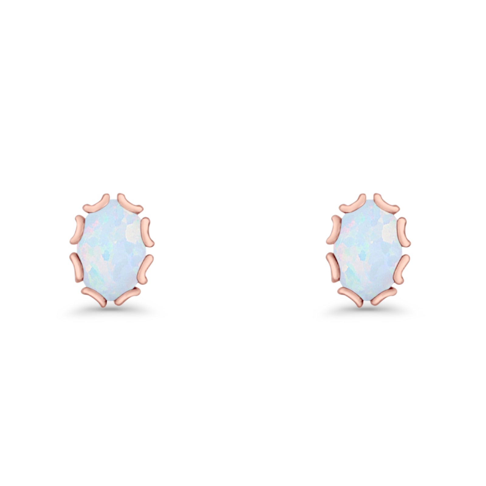 Oval 6.8mm Lab Created Opal Floral Stud Earring 925 Sterling Silver