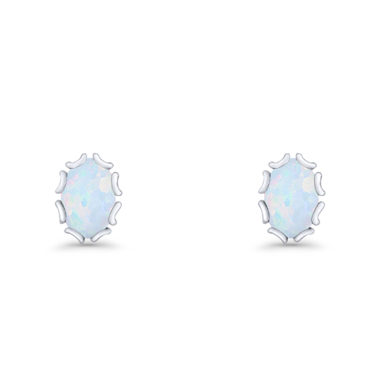 Oval 6.8mm Lab Created Opal Floral Stud Earring 925 Sterling Silver