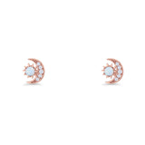 Moon & Star 8.4mm Stud Earring Lab Created White Opal 925 Sterling Silver
