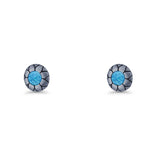 Flower Stud Earring 5.8mm Lab Created Opal Oxidized 925 Sterling Silver