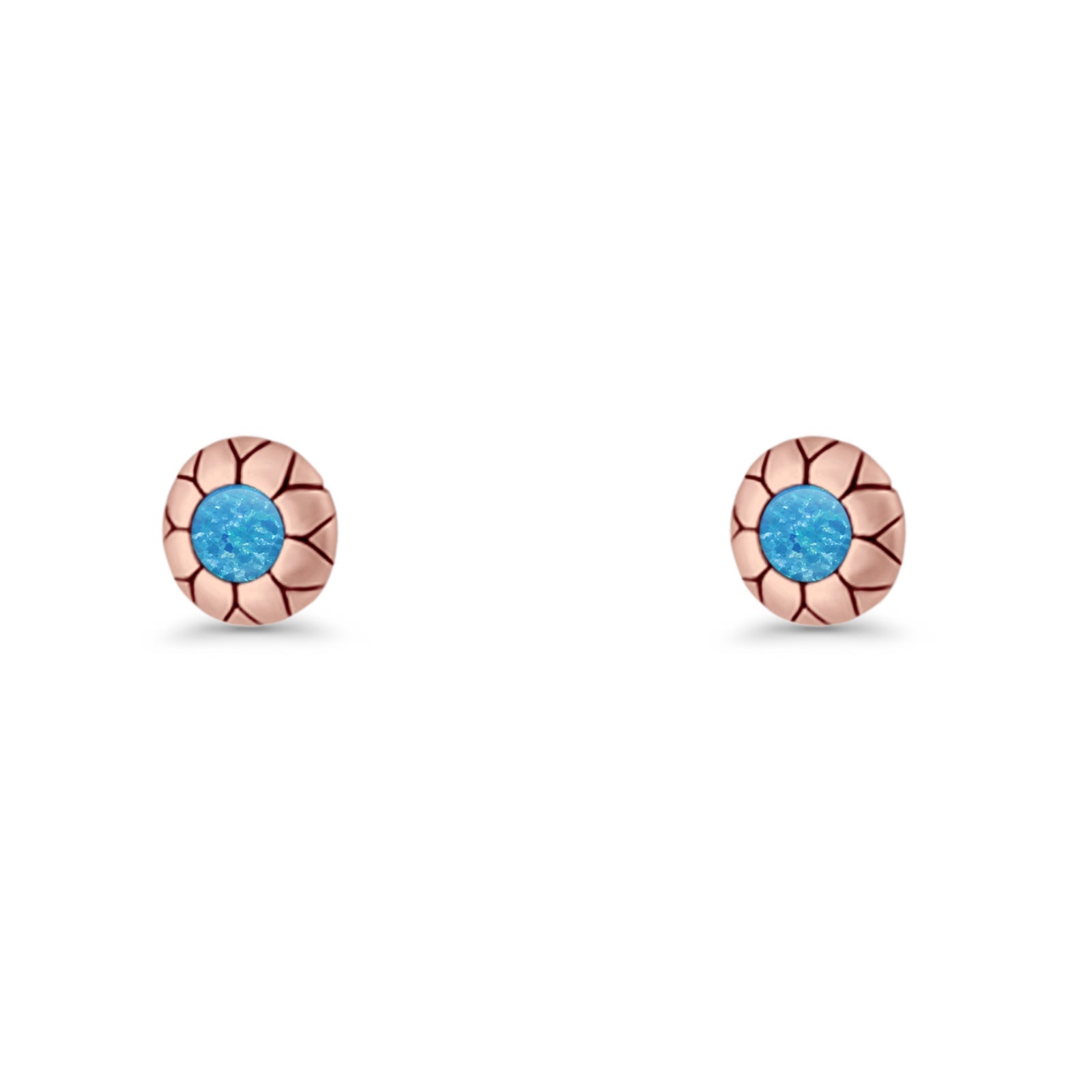 Flower Stud Earring 5.8mm Lab Created Opal Oxidized 925 Sterling Silver