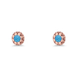 Flower Stud Earring 5.8mm Lab Created Opal Oxidized 925 Sterling Silver