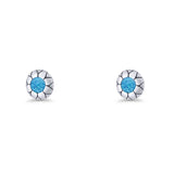 Flower Stud Earring 5.8mm Lab Created Opal Oxidized 925 Sterling Silver