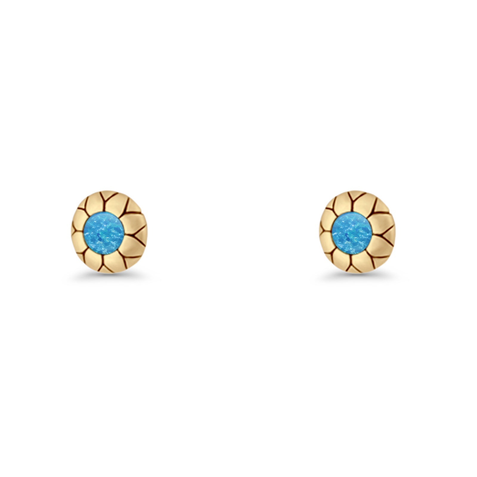 Flower Stud Earring 5.8mm Lab Created Opal Oxidized 925 Sterling Silver